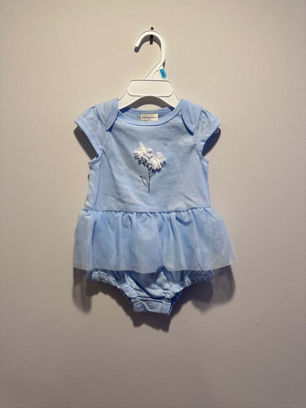 First Impressions Light Blue Floral Tulle Baby Romper